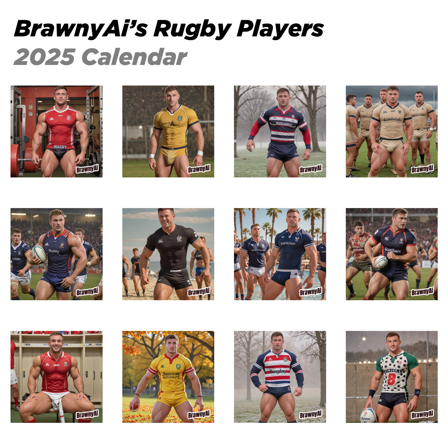 BrawnyAi 2025 Rugby Players Wall calendars (US & CA)