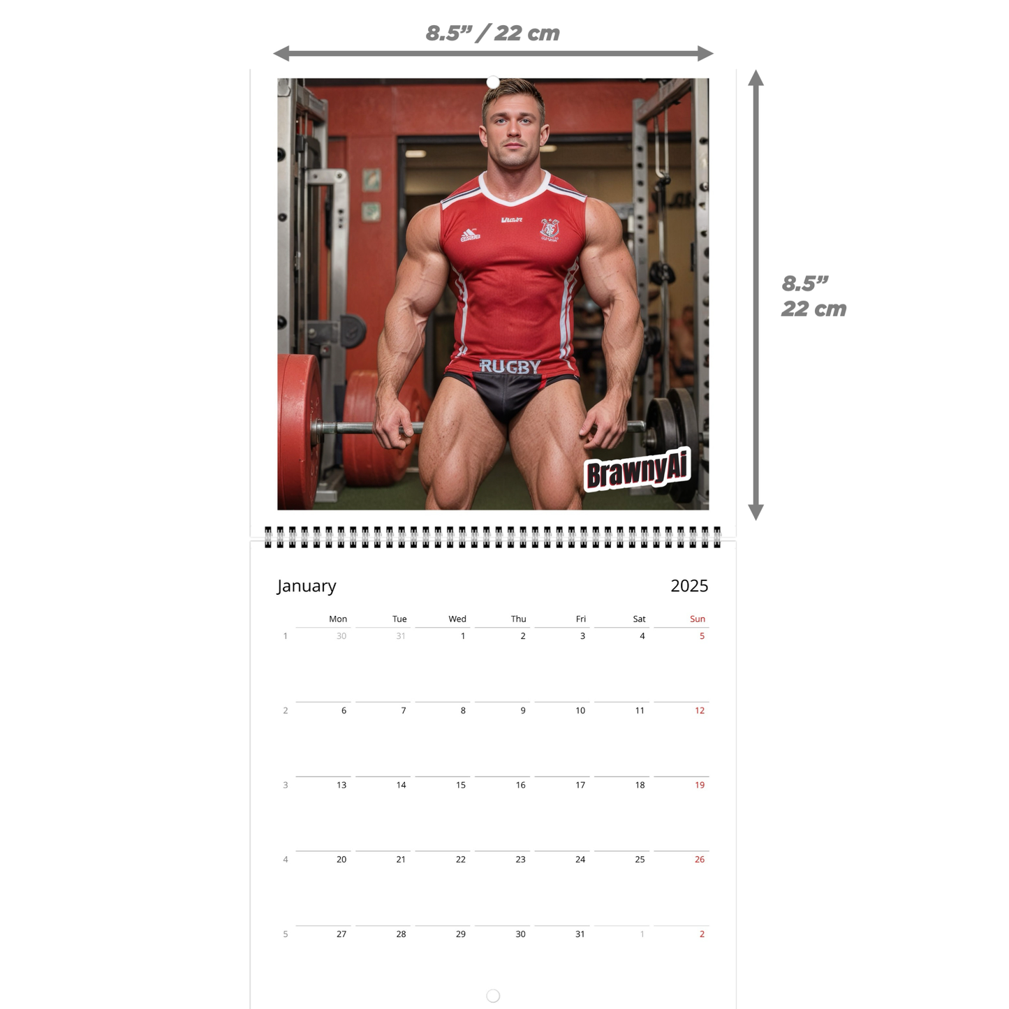 BrawnyAi 2025 Rugby Players Wall calendars (US & CA)