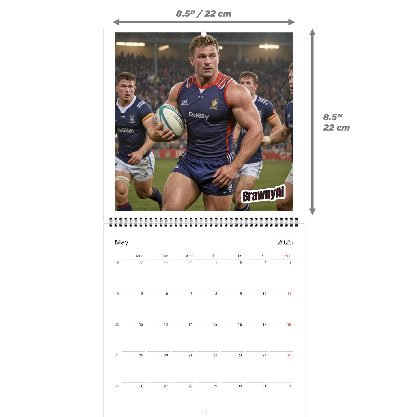 BrawnyAi 2025 Rugby Players Wall calendars (US & CA)