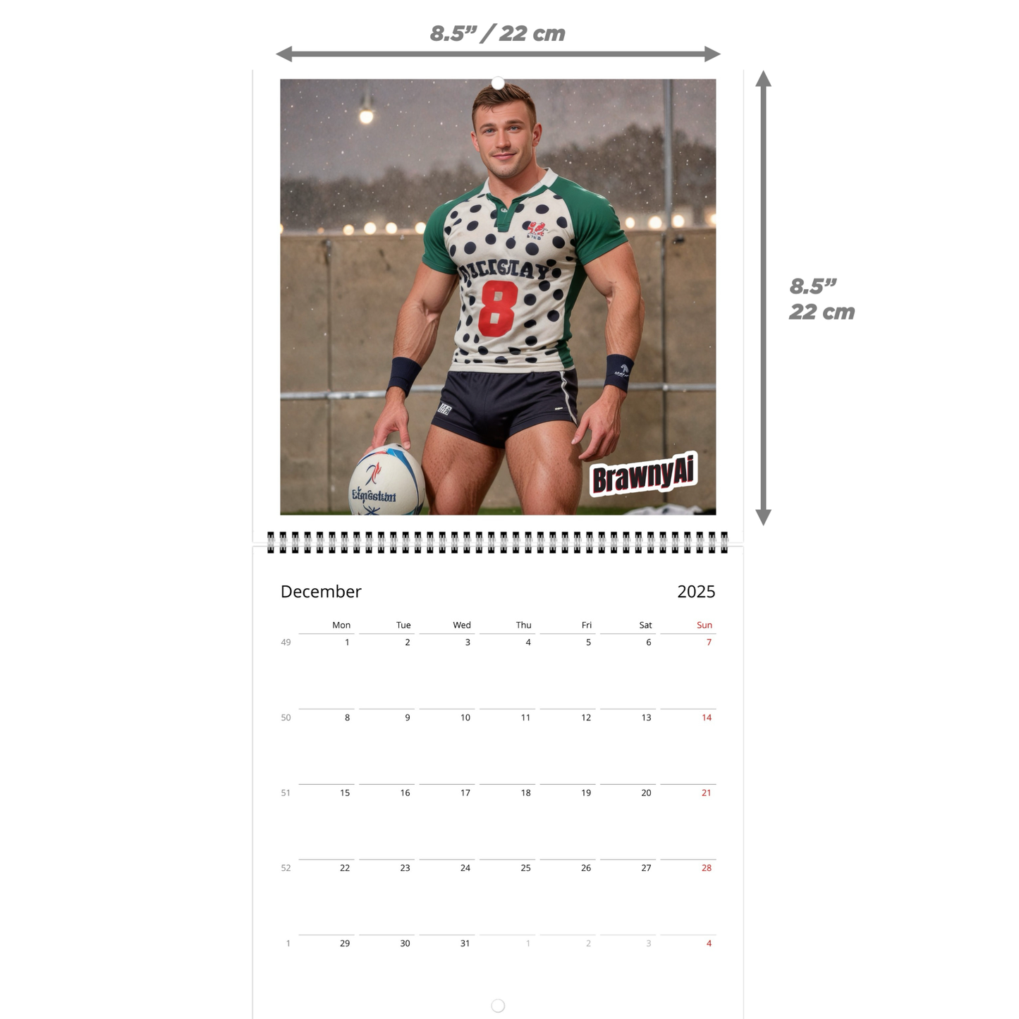 BrawnyAi 2025 Rugby Players Wall calendars (US & CA)